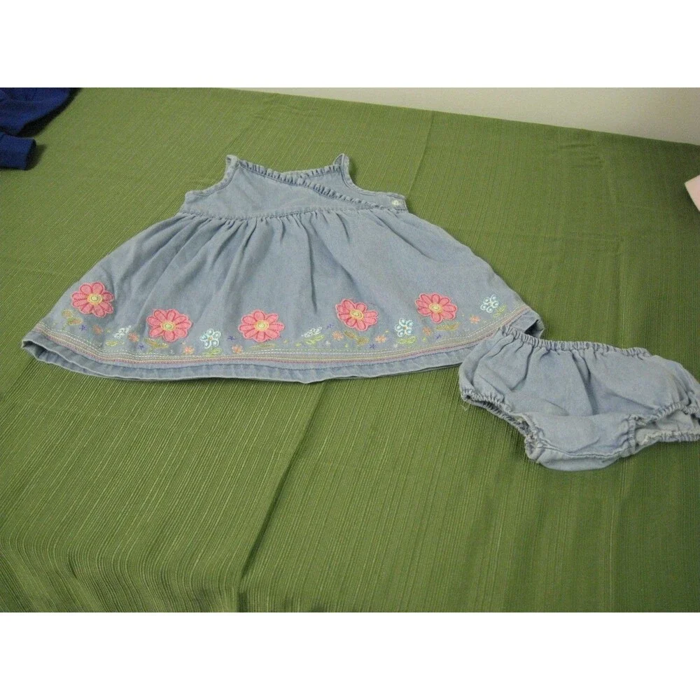 The Children's Place 3 6 month Blue summer jumper dress with bottoms jean flower